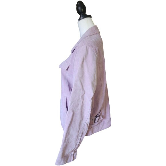 Denim & Co 100% Genuine Leather Lavender Jacket - Large - Satin Lined - Picture 6 of 8